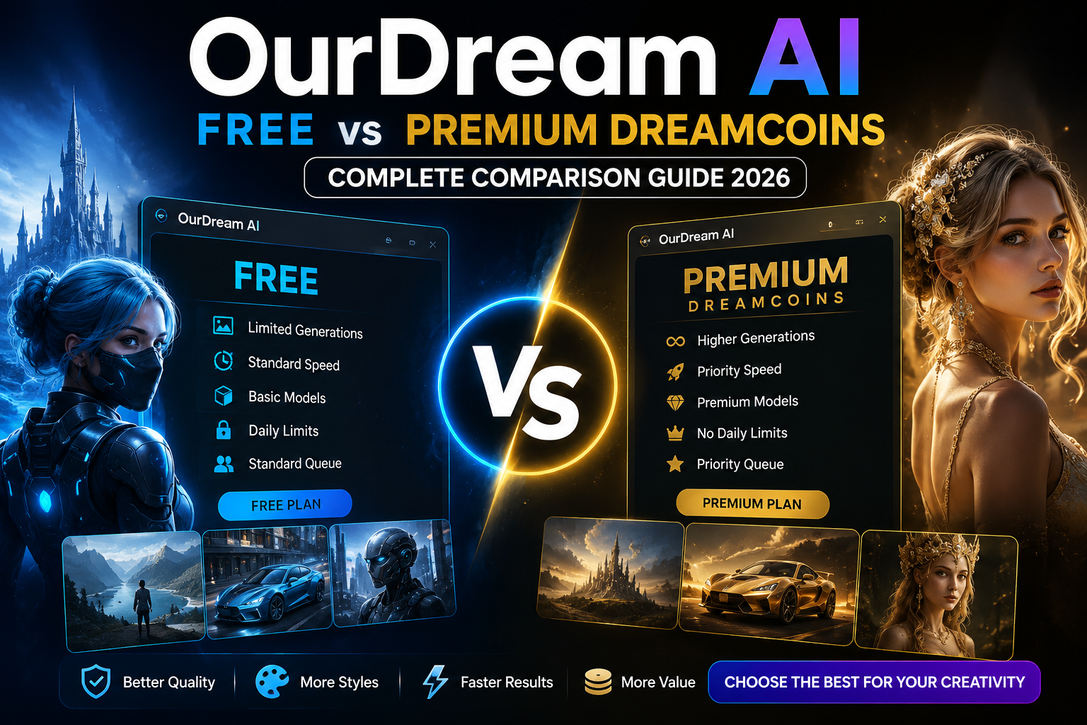 OurDream AI Free vs Premium DreamCoins Comparison